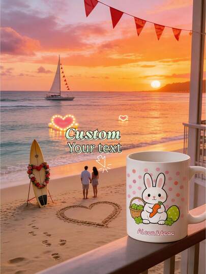 1 pieza Taza de Pascua personalizada con nombre personalizado, taza de café con diseño de conejo lindo, taza de cerámica con tema de conejito de primavera, regalo de Pascua para familia, niños y amigos, decoración del hogar para días festivos, taza diaria para café, té y leche