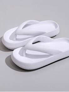 New Arrival Summer New Style Solid Color Textured Flip Flop Sandals, Comfortable & Breathable Non-Slip & Lightweight, One-Piece Molding Soft & Durable Shoes, Multi-Colors Optional, Home/Outdoor/Beach Universal Use Men Sandals & Women Sandals - 白色 - 查看 2