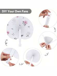 3/15/30/60支装白色圆形折叠纸扇，优雅白色折叠纸扇，适用于婚礼仪式用品，心形折叠设计，手持可折叠婚礼宾客装饰，新娘摄影及派对回礼，婚礼招待会及仪式配件，婚礼装饰 | 优雅手扇 | DIY纸艺扇心形装饰扇，最佳夏季纸扇生日礼物，简约休闲纸扇 - 彩色 - 查看 4