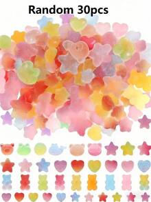 5/10/20/30/50/60/80/100/150/200颗彩色迷你扁熊软糖，星星、爱心造型，树脂材质，可用于工艺品制作、糖果设计装饰，适用于手机壳、剪贴簿、DIY工艺品、美甲、发夹、耳环等饰品制作。 - 彩色 - 查看 19