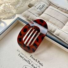 Large Multi-Color Glossy Lightweight Plastic Hairpin, Fashionable And Versatile, Elegant And Simple Pure Color Hair Clips, Suitable For Daily Outings, Casual Wear, Parties, Beaches, Commutes, Vacations, Hairstyle Design, Washing Face/Brushing Hair, Makeup, Etc. - 紅豹紋色 - 查看 8