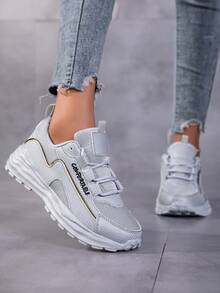 Women's New Breathable Versatile Simple White Lightweight Flat Sneakers, Non-Slip Soft Sole Casual Sports Shoes - Grey - View 1