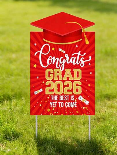 1 Set - Large 2026 Graduate Congratulatory Outdoor Lawn Sign | Graduation Party Decor, Congratulatory Graduation Outdoor Sign With Graduation Cap, 2026 Graduate Congratulatory Outdoor Lawn Sign, Suitable For College/School Outdoor Decor, 2026 Graduation Decor - Red