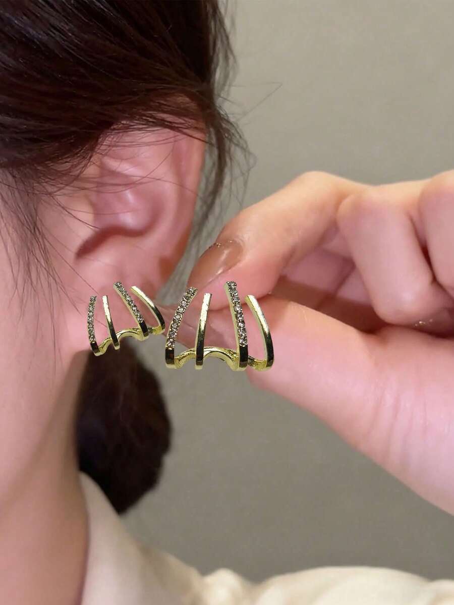 1pair Earrings Four Claws Setting With Rhinestone Decoration For Bride, Wedding Jewelry & Gift For Women Party. Valentine's Day Accessories - Multicolor - View 1