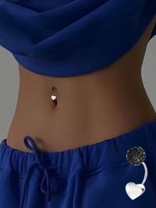 1件S925纯银心形香巴拉肚脐环，适合夏季海滩度假佩戴 - 單隻 - 查看 1