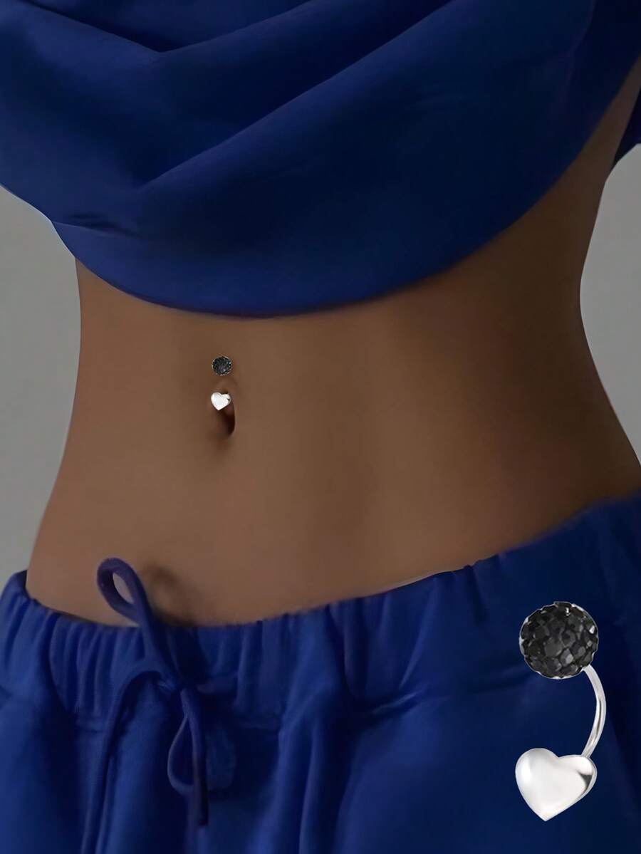 1件S925纯银心形香巴拉肚脐环，适合夏季海滩度假佩戴 - 單隻 - 查看 1