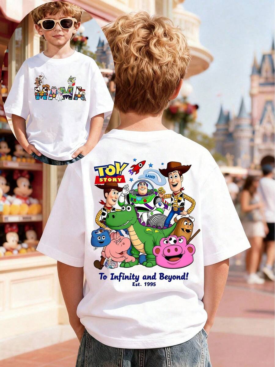 Disney Toy Story Double-Sided Printed Summer Boys' Casual Cotton Round Neck Short Sleeved T-Shirt, Suitable For Daily Wear, Travel And Sports, Comfortable And Breathable, Fashionable And Multifunctional, Is The Perfect Gift For Children. - trắng - Xem 1