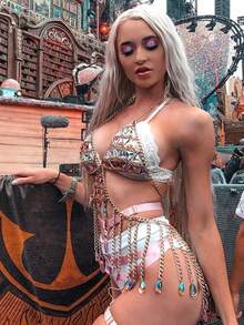 New Fashionable Acrylic Body Chain For Women, European And American Style Hollow Teardrop Rhinestone Chest Chain Necklace - Multicolor - View 1