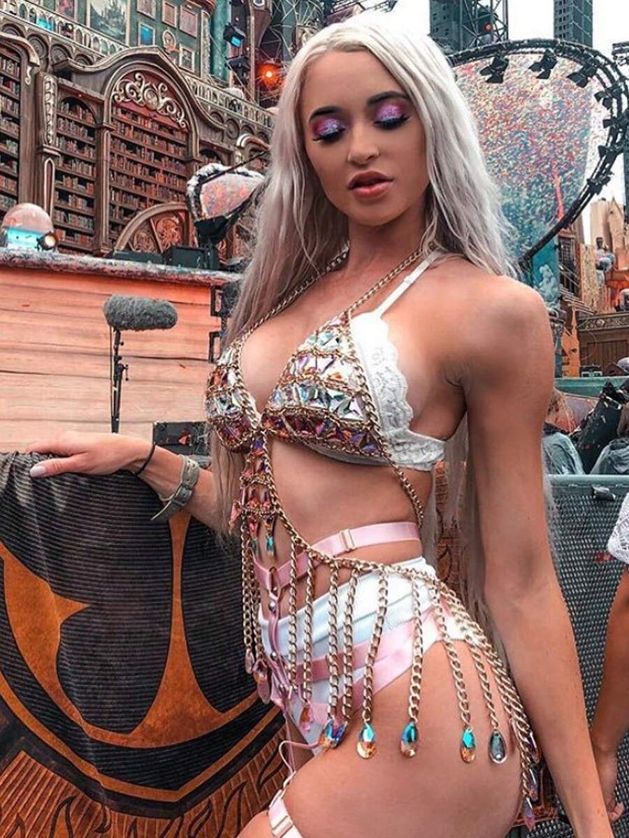 New Fashionable Acrylic Body Chain For Women, European And American Style Hollow Teardrop Rhinestone Chest Chain Necklace - Multicolor - View 1