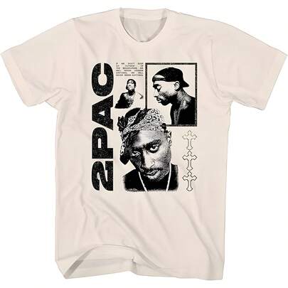 2Pacs T Shirt Tupacs Shakurs Photos Quote Adult Tan Short Sleeve 90s Rap Vintage Style Graphic Tees