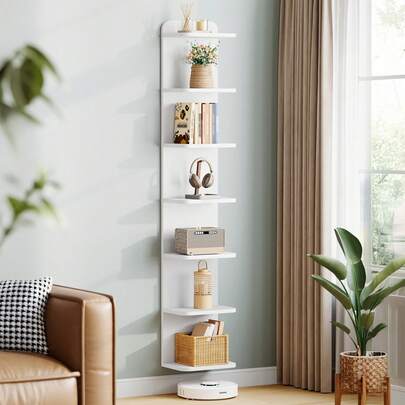 Hzuaneri Shelf, 7-Tier Freestanding Shelf, Modern Design Bookcase, Wall Shelf, Bookcase, Freestanding Or Wall-Mounted, For Study, Living Room, Bedroom, 24 X 30 X 186 Cm, White