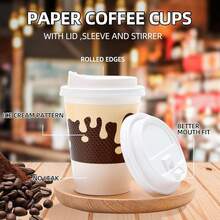Tamone 48 PACK 16OZ Disposable Coffee Cups With Lids, Sleeves And Stirrers, Pink And Brown 16OZ Paper Cups To Go Coffee Cups With Lids Leak Proof, White Paper Cups For Cold/Hot Beverage Chocolate - 粉紅色和棕色 - 查看 5