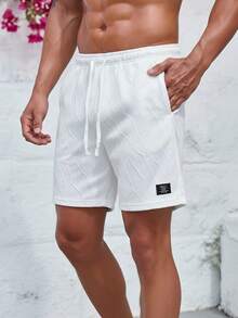 Men's Solid Color Drawstring Shorts With Pockets, Summer Casual Bermuda Shorts - White - View 4