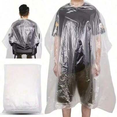 High-Quality Disposable Barber Cape - Transparent Plastic Apron, Suitable For Haircuts, Hair Coloring, And Perms, Protecting Clothing From Damage By Barber Tools And Accessories; Full Coverage Design; Includes Neck Strap.