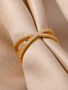 Anillo de cruz de acero inoxidable con baño de oro de 18K y plata, con remaches de circonita cúbica, joyería antidecoloración para mujer, boda, días festivos, regalo del Día de la Madre - Multicolor - Ver 4