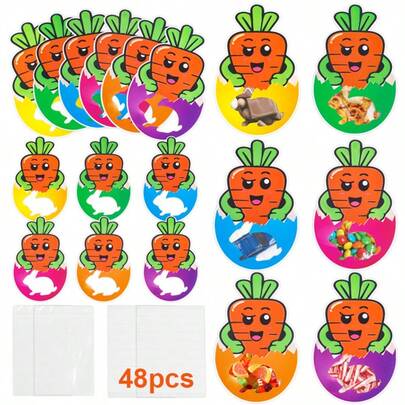 48pcs Easter Party Gift Set - Easter Cards - Fun DIY Craft Bags Suitable For Birthday Parties And Classroom Gift Exchanges, Rabbit Egg Party Cards, Unique Easter Gifts, Bulk Easter Gifts