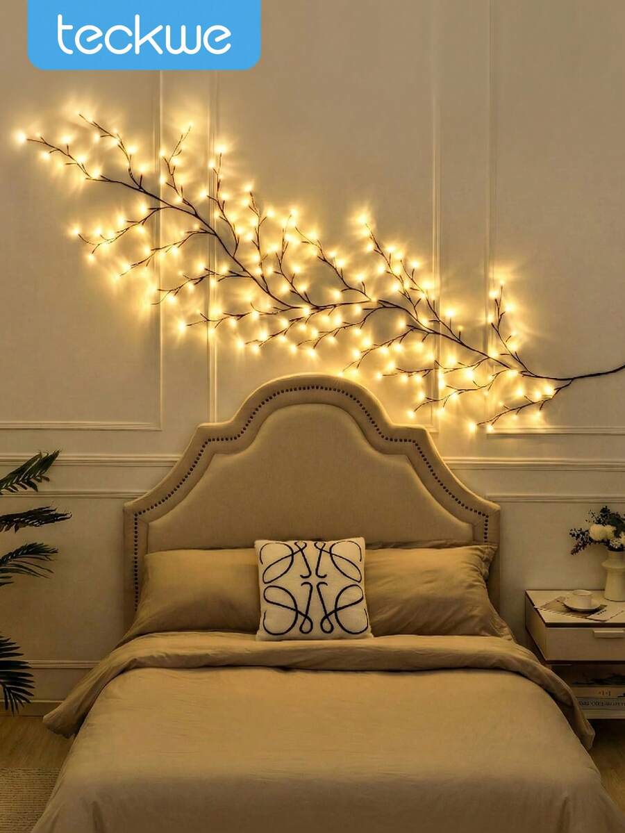 Teckwe Đèn cành cây có 8 chế độ chiếu sáng, đèn cành liễu mềm mại và linh hoạt, thích hợp trang trí phòng khách và phòng ngủ trong nhà, chiếu sáng xung quanh, tiệc tùng, tụ họp, quà tặng sinh nhật, đèn trang trí Halloween và Giáng sinh - màu nâu - Xem 1