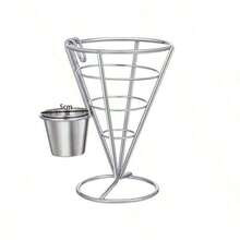 1 Bộ rổ chiên khoai tây kiểu Mỹ sáng tạo, rổ chiên gà bằng sắt dùng trong nhà hàng, rổ chiên khoai tây kiểu phương Tây kèm chén đựng nước chấm, thiết kế bằng dây kim loại, thích hợp cho nhà bếp, tiệc buffet nhà hàng, dã ngoại, tiệc tùng và họp mặt gia đình. - Bạc - Xem 14