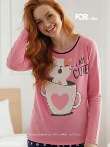 Women's Long Blogger Pajama Set - Warm, Soft Touch, Maximum Comfort For Sleeping In Cold Weather - Hồng - Xem 2