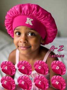 1 chiếc mũ ngủ in 26 chữ cái từ A đến Z, mũ ngủ cho trẻ em 3-8 tuổi, mũ ngủ cho bé gái tóc xoăn, mũ ngủ bằng satin cho trẻ em và thanh thiếu niên. - Màu Hồng Tươi - Xem 1