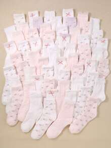 5/10/20 Pairs Girls White Knee High & Ankle Socks With Bow, Floral, Striped Designs, Breathable Soft Mesh, Suitable For 1-16 Years Old Children - Multicolor - View 1