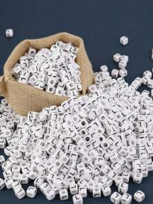 100/1000pcs/Pack White Background Black Letter Beads, 6mm Acrylic English Alphabet Square Letter Beads DIY Jewelry Making Accessories, Decorative Supplies | Overflowing Beads | Durable Bead Material For Jewelry Making - Black and White - View 52