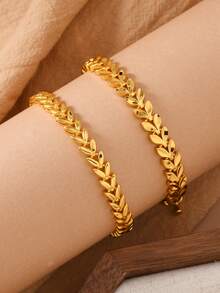 1件24K镀金黄铜麦穗造型手链，送给家人和朋友的礼物 - 金黃色 - 查看 1