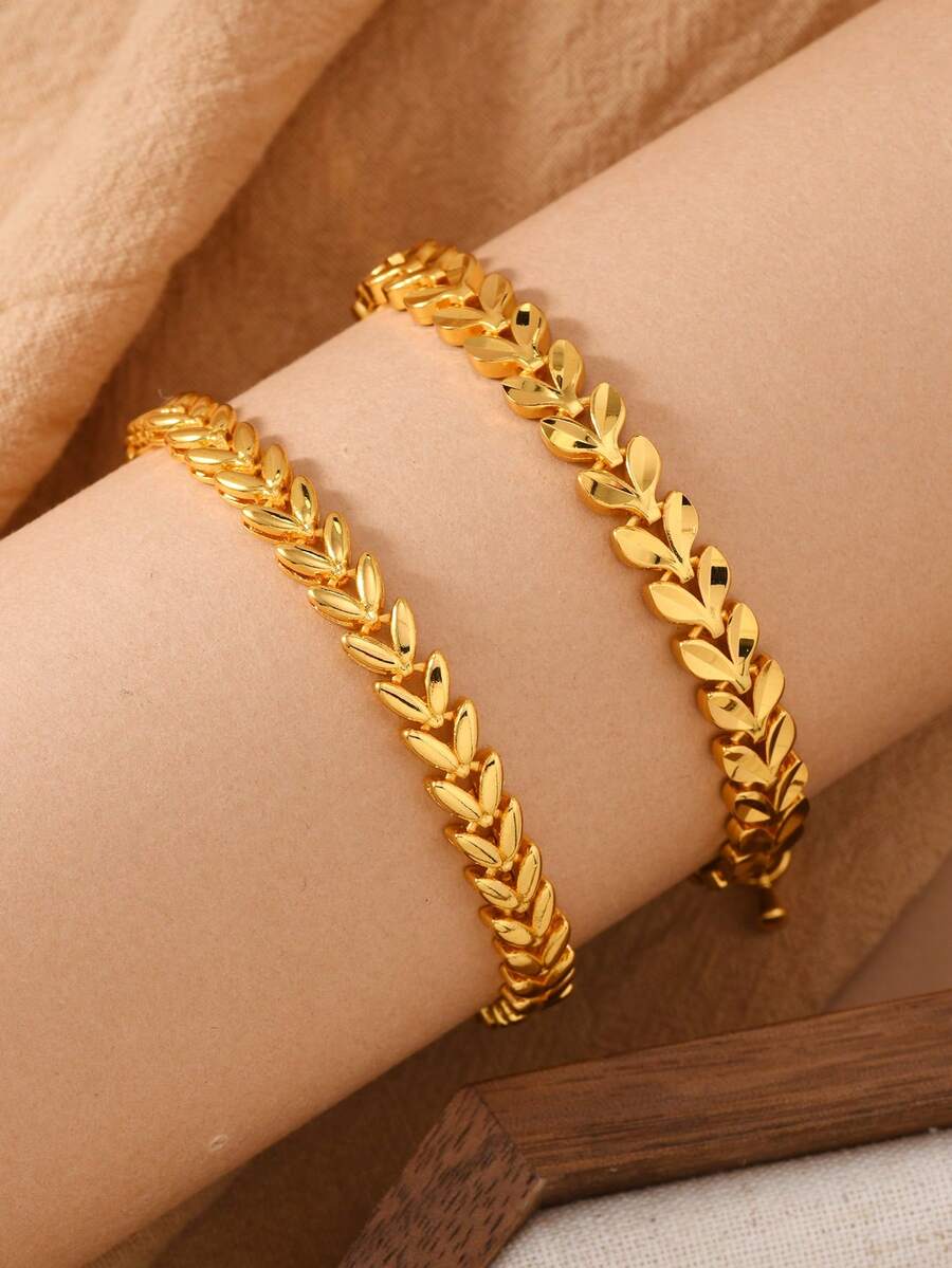 1件24K镀金黄铜麦穗造型手链，送给家人和朋友的礼物 - 金黃色 - 查看 1