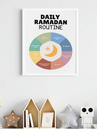 1pc Cuadros Canvas Wall Art - Baby Room Decor, Daily Ramadan Schedule Poster Islamic Ramadan Printable Chart Muslim Children's Ramadan Schedule Wall Art Islamic Home Decor Islamic Classroom Decor - Framed Nursery Wall Art Perfect For Playroom Decor Nursery Decor, Daycare Decor, Preschool Decor Boy's Room Decor Girl's Bedroom Decor Children's Room Decor