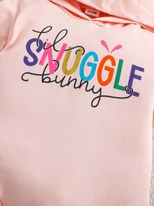 女婴浅粉色短袖连体衣，带可爱兔耳朵帽设计 - 淺粉色 - 查看 5