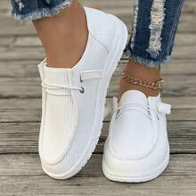 2026 New European-Style Flat Low-Top Women's Loafers | Slip-On Shoes, Microfiber Upper, Rubber Sole, Slip-On Closure, Solid Color, All-Season Wear, Women's Shoes - 白色 - 查看 4