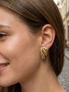 6 Pairs Stainless Steel Jewelry Set For Women Fashion Women Earrings Women Jewelry Minimalist Geometric Fashionable, Luxurious, Simple, Elegant, And Personalized Chunky Gold Stud Earrings For Teen Girls Summer Beach Vacation Bikini Accessories Attractive Clothes, Wedding Dresses Accessories - Versatile JewelryPerfect For Wearing While Swimming, Bathing, Exercising ,Great For Valentines Day, Birthday, Mother Day, And Vacation Surprises. - Gold - View 7