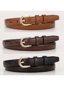 1/3 Solid Color Casual PU Leather Belt, Slim Fit Design, Suitable For Women, All Seasons, Summer, Autumn, Autumn, Halloween Polyurethane(PU) - 駝色 - 查看 1