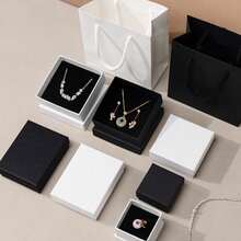 1/4/8/12个装纯色礼盒,黑色方形首饰盒,便携式首饰收纳盒,适用于戒指、耳环、项链、手链、配饰,旅行首饰盒 - 黑色 - 查看 13