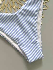 European And American Sexy Blue And White Striped Vacation Style High-End Bandeau Bikini 2 Pieces Set Beach Summer - Blue and White - View 5