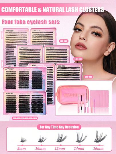 640/570pcs Mega Volume Eyelash Extension Kit/Eyelash Book/Eyelash Book Gift Set, 30D/40D/50D/60D/80D/100D Series Cluster False Eyelashes/Eyelash Book/Eyelash Book Gift Set. D-Curl Fluffy Cluster Lashes, Blending Natural & Dramatic Styles, 8-In-1 Travel Kit Eyelash Book Gift Box Includes 30D+50D/50D+60D/60D+80D/30D+40D+50D+60D+80D+100D 4 Eyelash Books And 2-In-1 Glue (Glue+Remover), Tweezer, 1 Lash Brush; Reusable, Suitable For Beginners, Great Gift For Holidays