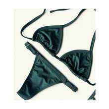 Adjustable String Bikini, Sexy And Elegant, Women's Summer Fashion, Beach, Casual, Cute, Elegant, Sensual, Coated Fabric. Bikini For Beach, Holidays, Vacation, Summer. - 苔蘚+苔蘚 - 查看 1