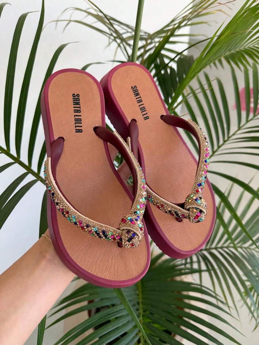 Women's Rhinestone Sandal With Shiny Strap - Beautiful, Comfortable And Stylish - 紫紅色 - 查看 1
