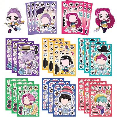 Sega Bộ 8 miếng dán hình ghép khuôn mặt cô gái phép thuật K-Pop Hunter Gang - Hình dán DIY phong cách Anime | Phụ kiện chơi game tuân thủ REACH! Quà tặng năm mới, quà tặng ngày Valentine, quà tặng lễ Phục sinh! (Kiểu ngẫu nhiên)