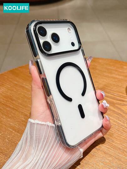 1个高透明磁吸手机壳，TPU+PC材质，独立按键，侧边镶嵌，镜头凸起保护，支持无线充电，防摔，适用于 17/17 Pro/17 Pro Max