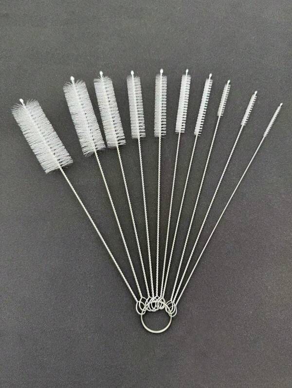 Juego de 10 piezas de cepillos de limpieza multifunción, cepillos de limpieza de varios tamaños (10 tamaños), cepillos para botellas de cocina, cepillo para pajitas largo, cepillo para botellas pequeñas, cepillo para pajitas, limpiador de tuberías, para limpiar hervidores y rincones y espacios de difícil acceso