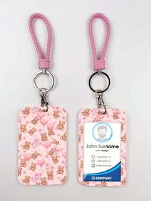 1pc ABS Balloon Bear Pattern Fashion Personalized Cartoon Pull-Push Card Clip Keychain Bag Pendant, Student Wristband Card Clip, Women Card Clip, ID Bus Protection Case, Student Campus Card Protection Case - Rectangle - View 2