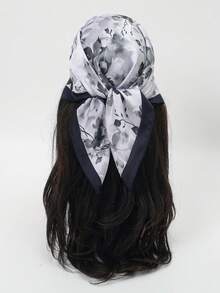 1pc Women's Bandana Scarf With Floral & Leaf Ink Painting Style Print - Multicolor - View 6