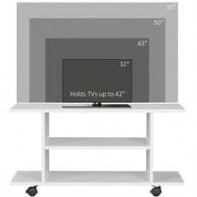 Mobile TV Stand With Lockable Wheels, 80cm Modern Media Console With Open Shelves, Portable TV Cart For Living Room - White1 - View 7