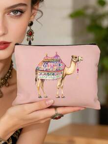 Bolsa de cosméticos con estampado de camello y palmera, disponible en múltiples estilos, estilo impreso colorido, bolsa de maquillaje reutilizable con patrón de camello, ligera, bolsa de almacenamiento de maquillaje y artículos de tocador, bolsa de cosméticos con cremallera, monedero conveniente, bolsa de tocador, bolsa de almacenamiento, accesorio de viaje, excelente para compras, multiusos, para organizar cosméticos, brochas, accesorios - Multicolor - Ver 13