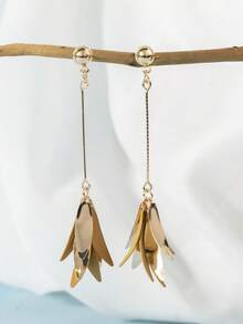 1 Pair Fashionable High-End Elegant Colorful Dopamine Inspired Petal, Leaf, Tassel Drop Earrings For Women, Delicate & Sweet, Suitable For Spring/Summer Beach Vacation Gifts - Turmeric - View 3