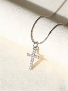 1 pieza Collar con colgante de cruz de circonita cúbica mini con cadena ajustable en tono dorado, joyería de acero de titanio, regalo para el Día de San Valentín, Día de la Madre - Cruz - Ver 4