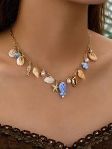 1件波西米亚风海滩度假多吊坠星星项链 - 波希米亞小魚吊墜項鍊 - 查看 1