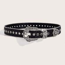 Wide Waist Belt With Rhinestone Embellishments, Women's Personalized Diamond-Inlaid Jeans Belt, Versatile And Stylish Design  Party    Polyurethane(PU)    Grommet Eyelet - 黑色 - 查看 2