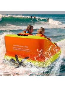 Towable Tube For Boating, 1-2 Riders Inflatable Towable Tubes With Deck Seats And Backrest, 340 Lbs Water Sport Tube For Boat To Pull, Full Nylon Cover, EVA Grab Handles And Speed Safety Valve - Orange - View 9